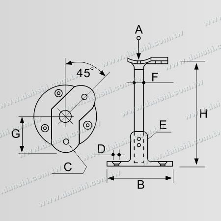 Dimensi: Bracket Atas Balustrade Dekorasi Balkon atau Interior Terbuka Sekrup - Ketinggian yang Dapat Disesuaikan - 45 Derajat