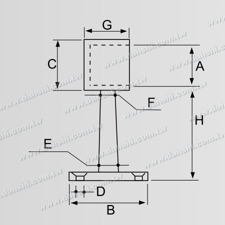 Dimensión: Soporte de dos lados internos para barandilla de balcón o decoración interior con tornillo expuesto - Anillo y barra trapezoidal