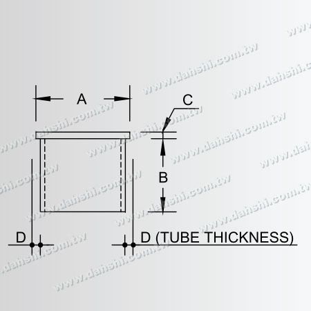 Dimensi: Tutup Ujung Tipe Kubah Tabung Bulat Stainless Steel